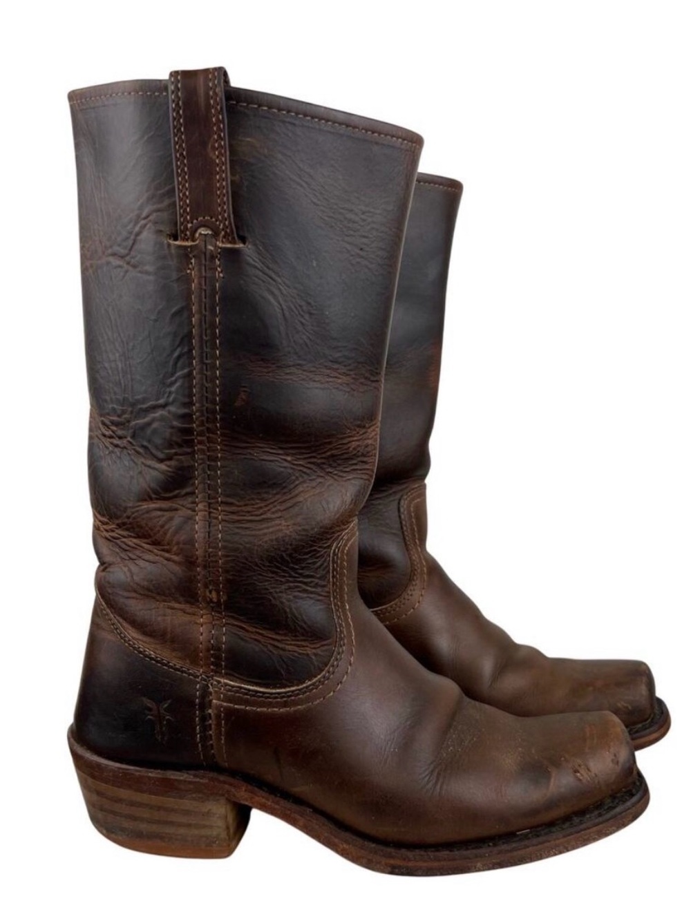 Frye Brown Leather Calvary Mid-Calf Heeled Boots